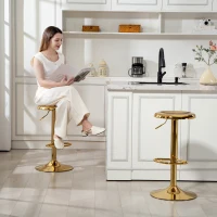 HOMCOM Steel Bar Stools Set of 2, Adjustable Counter Height Round Breakfast Barstools, Industrial Swivel Bar Chairs, Gold(m-9)
