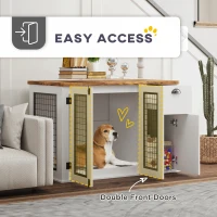 PawHut 44" Dog Crate Furniture with Double Doors, Storage Drawer, for Medium Dogs, White(m-5)