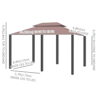 Outsunny 10' x 13' Patio Gazebo, Outdoor 2-Tiers Garden Canopy Yard Sunshade Shelter with Curtains, Khaki(m-3)