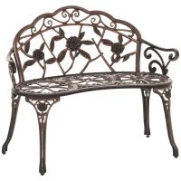 Outsunny 40" Outdoor Garden Bench, Cast Aluminum Antique Rose Style Patio Garden Park Loveseat Bench for Backyard, Porch, Balcony, Lawn, Bronze(m-2)
