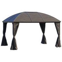 Outsunny 10' x 13' Hardtop Gazebo with Curtains, Netting, Pavilion with Steel Roof Ceiling Hook for Garden Patio, Gray(m-11)