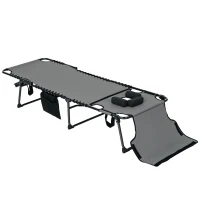 Outsunny Folding Chaise Tanning Lounge Chair w/ 5-level Reclining Back, Reading Hole, Side Pocket, Headrest, Gray(m-1)