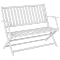 Outsunny 46.5" Foldable Wood Outdoor Bench with Backrest and Armrests for Outdoors, Patio, Porch, Park, White(m-11)