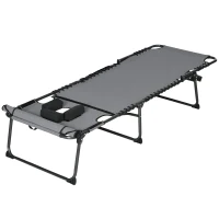 Outsunny Folding Chaise Tanning Lounge Chair w/ 5-level Reclining Back, Reading Hole, Side Pocket, Headrest, Gray(m-11)