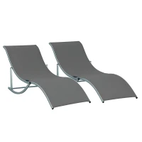 Outsunny Pool Chaise Lounge Chairs Set of 2, S-shaped Foldable Outdoor Chaise Lounge Chair Reclining for Patio Beach Garden With 264lbs Weight Capacity, Dark Grey(m-2)