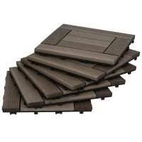 Outsunny 27 Pcs Wooden Interlocking Deck Tiles, 12" x 12" Non-slip Flooring Tiles for Indoor Outdoor Patio Balcony, Grey(m-11)