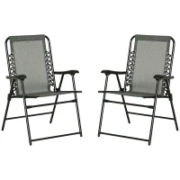 Outsunny 2 Pieces Outdoor Folding Chair Set, Portable Capimg Chairs with Armrest for Patio, Pool, Beach, Gray(m-11)