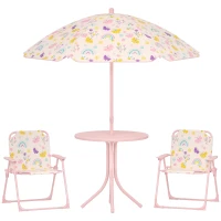 Qaba Kids Picnic Table and Chair Set, Outdoor Activity Table with Foldable Chairs, Removable Umbrella for Backyard, Pink(m-11)