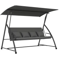 Outsunny Patio Swing Chair, 3 Person Convertible Hammock, Outdoor Swing Lounge Bed, Cushioned with Tilt Canopy, Dark Grey(m-11)