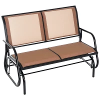 Outsunny 2 Person Steel and Mesh Fabric Sling Weather Resistant Outdoor Patio Glider Double Swing Chair - Brown(m-1)