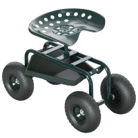 Outsunny Garden Cart Garden Seat on Wheels with Tool Tray, 360° Swivel and Height Adjustable Seat, for Patio and Yard(m-11)