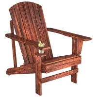 Outsunny Oversized Adirondack Chair, Outdoor Fire Pit and Porch Seating, Classic Log Lounge w/ Built-in Cupholder, Brown(m-11)