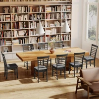 HOMCOM Wooden Dining Chairs Set of 4, Farmhouse Upholstered Kitchen Chairs with Rubber Wood Frame, Black and Gray(m-9)