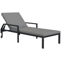 Outsunny Wicker Chaise Lounger with 5-Level Adjustable Backrest, Light Grey(m-11)