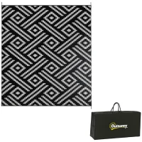 Outsunny Reversible Outdoor Rug Waterproof Plastic Straw RV Rug with Carry Bag, 8' x 10', Black and Grey Geometric(m-11)