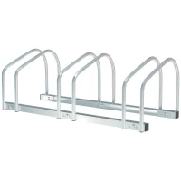 HOMCOM 3-Bike Bicycle Floor Parking Rack Cycling Storage Stand Ground Mount Garage Organizer for Indoor and Outdoor Use Silver(m-2)