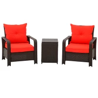 Outsunny 3 Piece Patio Furniture Set, PE Wicker Storage Table & Chairs, Red(m-1)