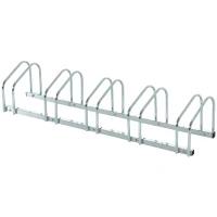 HOMCOM 5-Bike Bicycle Floor Parking Rack Cycling Storage Stand Ground Mount Garage Organizer for Indoor and Outdoor Use Silver(m-2)