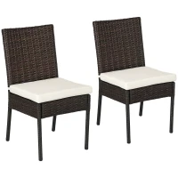Outsunny PE Rattan Outdoor Dining Chairs with Cushion, Patio Wicker Dining Chair with Backrest, Brown(m-11)
