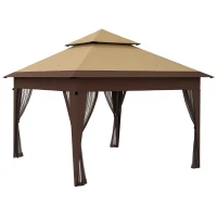 Outsunny 11x11FT Pop Up Canopy with 1-Button Push, Mosquito Netting, Carry Bag, Sandbags, Height Adjustable Instant Shelter(m-11)