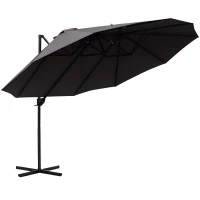 Outsunny Outdoor Patio Umbrella Offset Cantilever Umbrella with Twin Canopy Sunshade Umbrella with Lift Crank Grey(m-2)