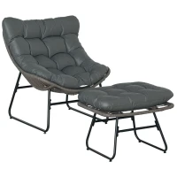 Outsunny Rattan Chair w/ Stool, Cushion, Adjustable Foot Pads, Grey(m-11)