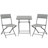 Outsunny 3-Piece Outdoor Folding Rattan Bistro Set, Grey(m-11)