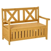 Outsunny Wooden Outdoor Storage Bench 2-Person Patio Bench with Louvered Side Panels and X-Shape Back for Garden, Patio, Yellow(m-11)