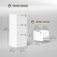 HOMCOM Lockable Filing Cabinet with 3 Fluted Drawers, File Cabinet with Adjustable Hanging Rails for A4 Letter Files, White(m-3)