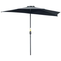 Outsunny 9ft Half Round Umbrella Outdoor Balcony Parasol Patio Garden Outdoor Window Sun Shade w/  5 Ribs Grey(m-2)