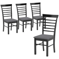 HOMCOM Wooden Dining Chairs Set of 4, Farmhouse Upholstered Kitchen Chairs with Rubber Wood Frame, Black and Gray(m-11)