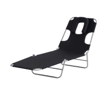 Outsunny Outdoor Lounge Chair, Adjustable Folding Chaise Lounge with Face Cavity, Tanning Chair Sun Lounger Bed Recliner, Black(m-2)