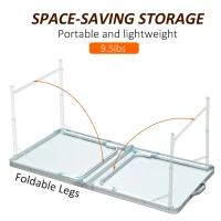 Outsunny 4ft Camping Table Foldable Picnic Garden BBQ Desk Indoor & Outdoor Folding Table with 2 Level Height Adjustable, Aluminum Frame and Carrying Handle, Silver(m-6)