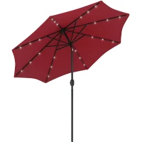 Outsunny 9ft Solar Patio Umbrella Outdoor Sunshade 24 LED Lights Tilt Canopy, Wine Red(m-2)