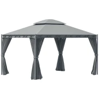 Outsunny 10'x13' Soft-top Patio Gazebo Double-Tiered covered Steel Gazebo with Curtain, Grey(m-2)