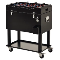 Outsunny 68QT Patio Cooler Ice Chest with Foosball Table Top, Portable Poolside Party Bar Cold Drink Rolling Cart on Wheels with Tray Shelf(m-1)