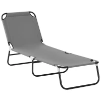 Outsunny Outdoor Folding Lounge Chair, Steel Tanning Chair with Reclining Back, Breathable Mesh for Beach, Yard, Patio, Grey(m-11)