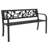Outsunny 50" Outdoor Bench, Metal Frame Patio Loveseat with Floral Pattern Backrest, Cured Armrest, for Conservatory, Garden, Poolside, Deck, Black(m-11)