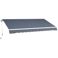 Outsunny 12' x 8' Patio Awning, Canopy Retractable Sun Shade Shelter w/ Manual Crank Handle for Deck, Yard, Dark Gray(m-11)