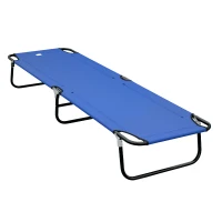 Outsunny Camping Cot for Adults, Folding Bed, Portable Sleeping Cot for Travel, Beach, Hiking, Rated for 264lbs, Blue(m-1)
