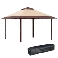 Outsunny 13' x 13' Pop Up Party Tent Outdoor Canopy with Top Vent, 3-Level Adjustable Height, and Roller Bag, Khaki(m-2)