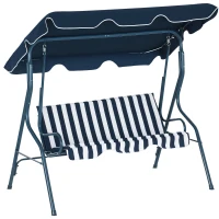 Outsunny Outdoor Porch Swing with Adjustable Canopy, 3-Seater Patio Swing Chair with Cushion, Blue(m-11)