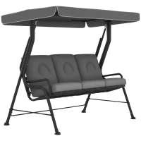 Outsunny 3-Seat Patio Swing Chair, Outdoor Swing Glider with Adjustable Canopy, Removable Thicken Cushion, and Weather Resistant Steel Frame, for Garden, Poolside, Backyard, Gray(m-1)