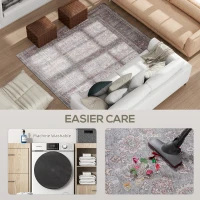HOMCOM Machine Washable Area Rug 4x6, Non-Slip Traditional Flower Print Floor Carpet for Living Room, Bedroom, Grey and Brown(m-6)
