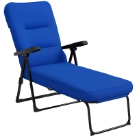 Outsunny Outdoor Lounge Chair with Padded Cushion, Folding Reclining Patio Garden Chair with Recline Back, Footrest, for Poolside, Patio, Blue(m-11)
