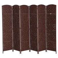 HOMCOM 6ft Folding Room Divider, 6 Panel Wall Partition with Wooden Frame for Bedroom, Home Office, Brown(m-2)