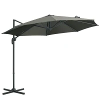 Outsunny 9.6' Cantilever Patio Umbrella Outdoor Hanging Offset Umbrella, Cross Base, 360° Rotation Aluminum Poles, Grey(m-2)