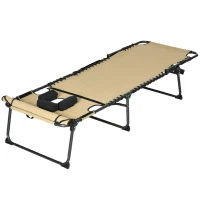 Outsunny Folding Chaise Tanning Lounge Chair w/ 5-level Reclining Back, Reading Hole, Side Pocket, Headrest, Beige(m-11)