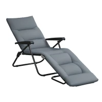 Outsunny Foldable Lounge Chair, Reclining Patio Sun Lounger with 6-Position Adjustable Back, Grey(m-11)