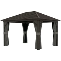 Outsunny 10' x 12' Outdoor Hardtop Gazebo Metal Roof Patio Gazebo with Aluminum Frame, Mesh Nettings, Dark Grey(m-11)